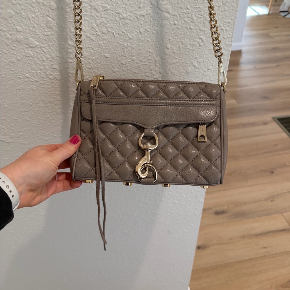 Rebecca Minkoff Quilted Crossbody Bag - Taupe & Gold